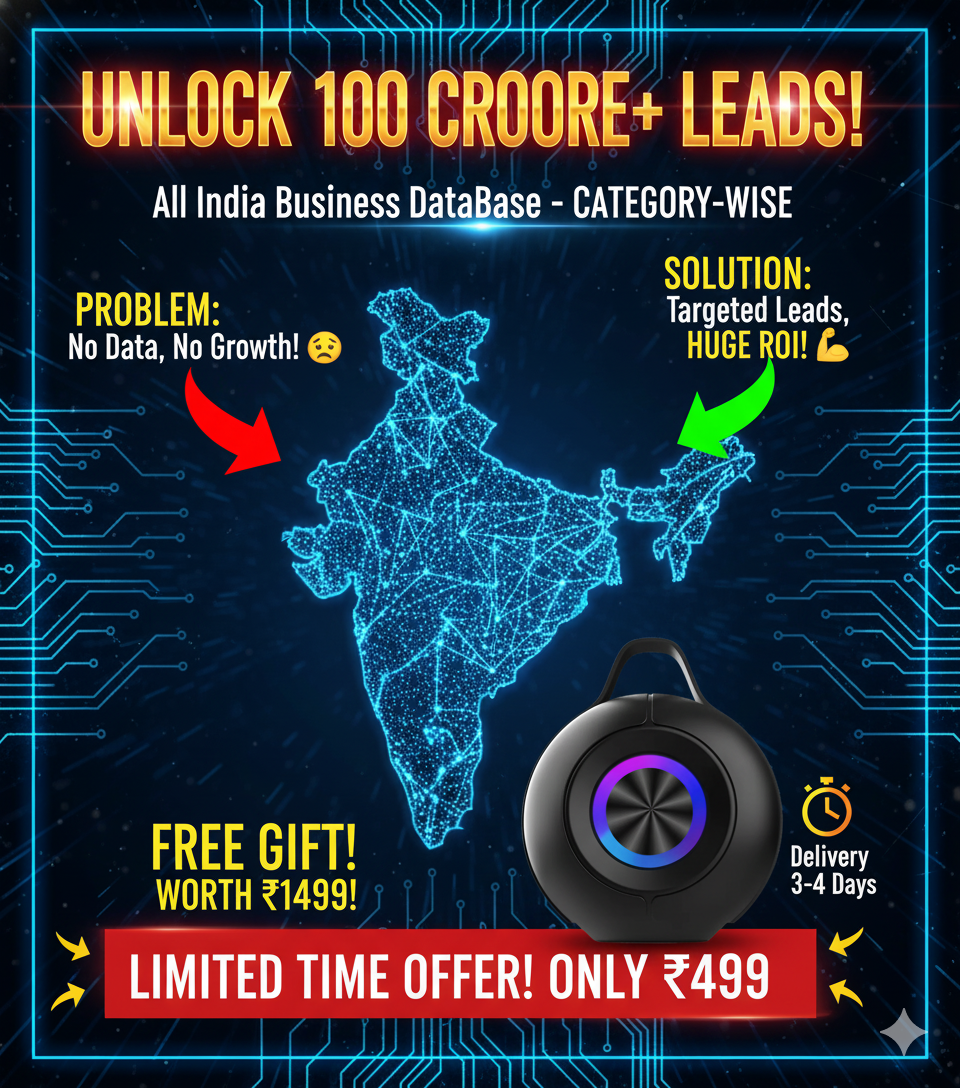 Unlock India’s Business Potential: Your Gateway to 100 Crore+ Curated Leads! Unlock India’s Business Potential: Your Gateway to 100 Crore+ Curated Leads!